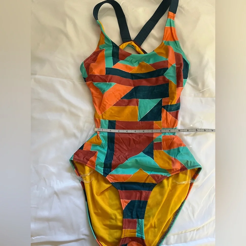 PRANA Neolani One Piece Swimsuit Geometric Pattern Atlantic Seaglass Resortwear - Picture 13 of 16